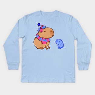 Capybara with a small snow capybara Kids Long Sleeve T-Shirt